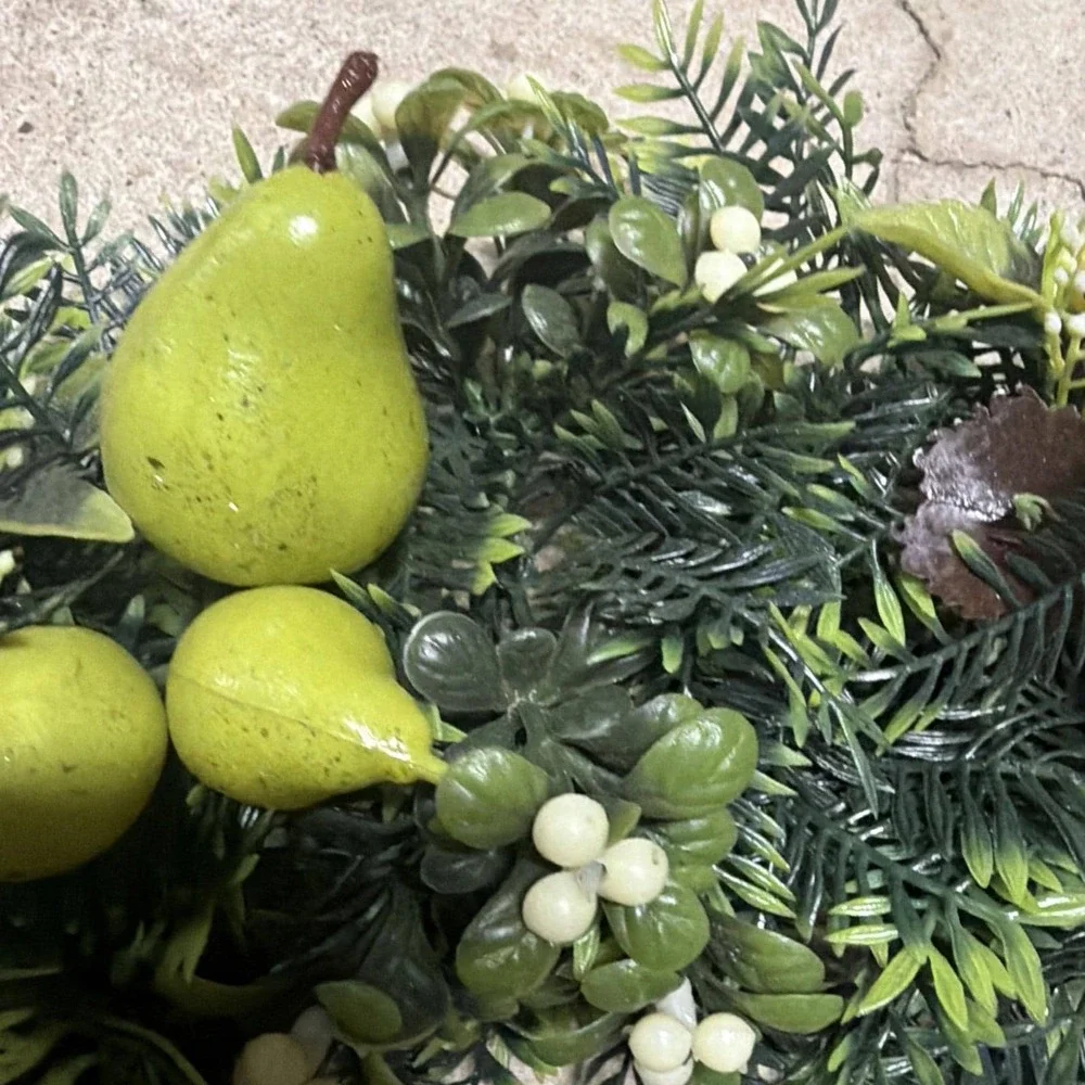 Vintage Fall Wreath Faux Pears Berries Feather Birds Greenery Autumn Decor
